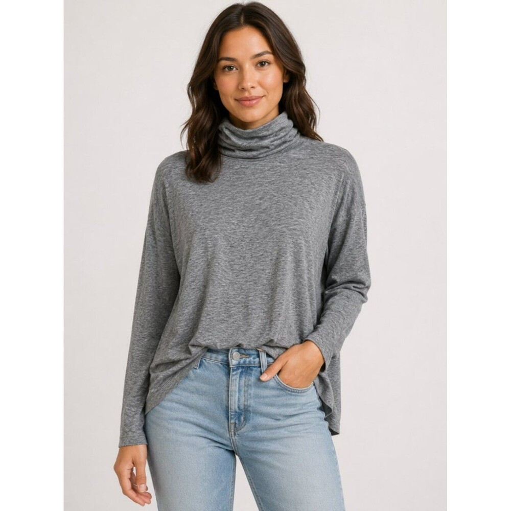 Madewell Gray Lightweight Turtleneck Top Women's Large Long Sleeve Relaxed Soft